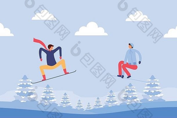 雪景中的人练习活动