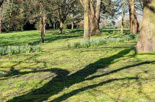 伊斯特科特之家历史围墙花园在春天拍摄。