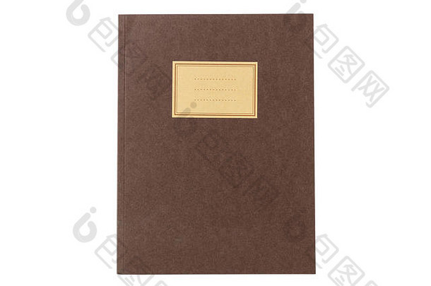棕色（的）学校笔记本日记成形孤立的白色背景空白标签空间文本前视图
