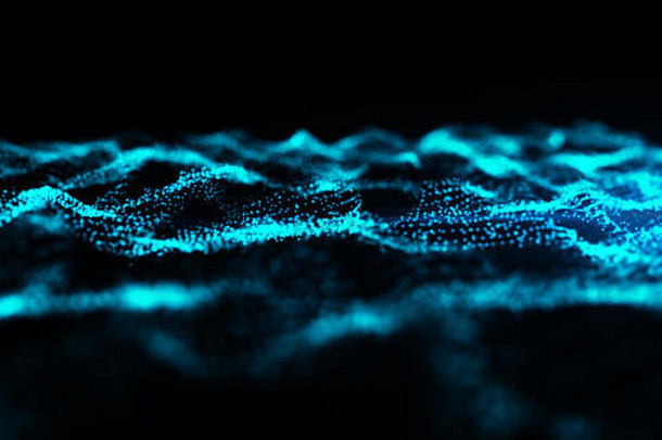数字蓝色的颜色闪闪发光的波粒子流摘要背景