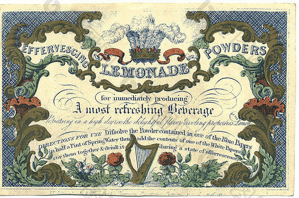 泡腾柠檬水粉标签约1840年