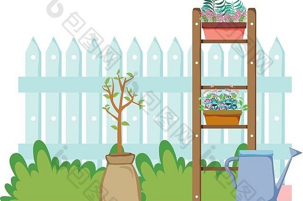 切夫花园和带有室内植物的围栏
