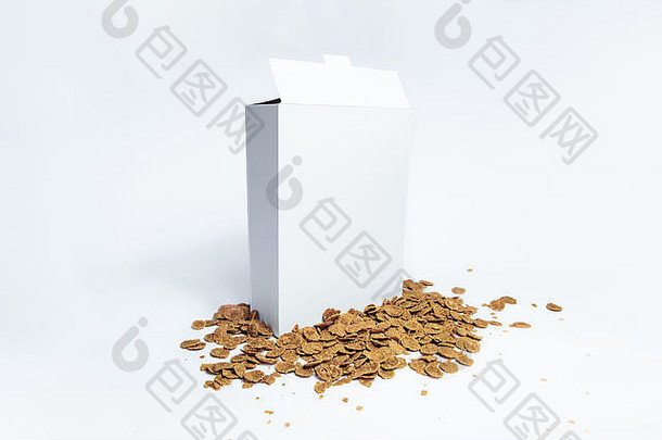 白色通用的麦片盒子工作室拍摄空白纸箱即时<strong>早餐</strong>包白色背景
