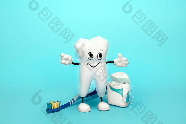 牙医背景健康的牙牙刷牙线牙科护理概念