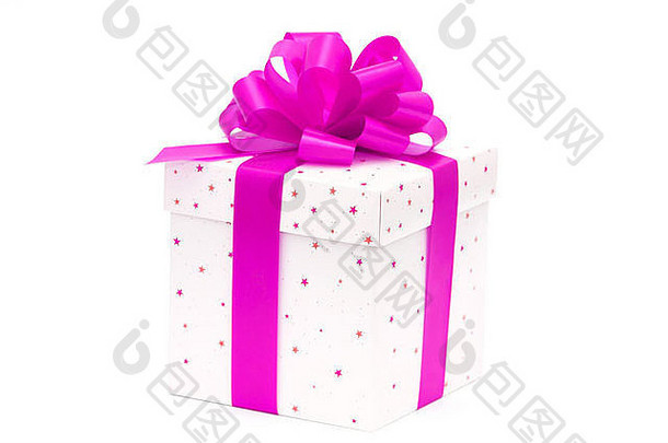 白色礼品盒，<strong>紫色</strong>丝带与白色隔离