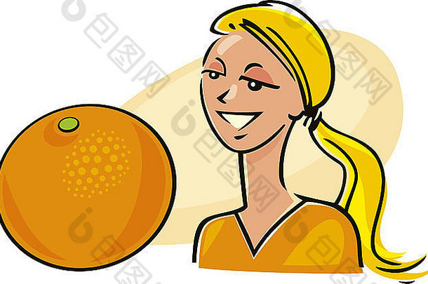 插图女人橙色水果