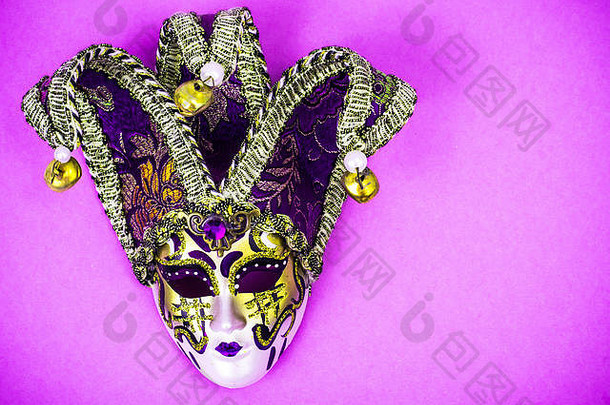 經酱节日豪华的化妆舞会威尼斯狂欢节面具紫色的背景