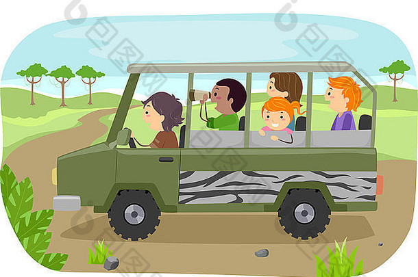 一个家庭进行狩猎旅行的插图