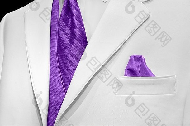 大胆的紫色的领带背心手帕重读白色燕尾服