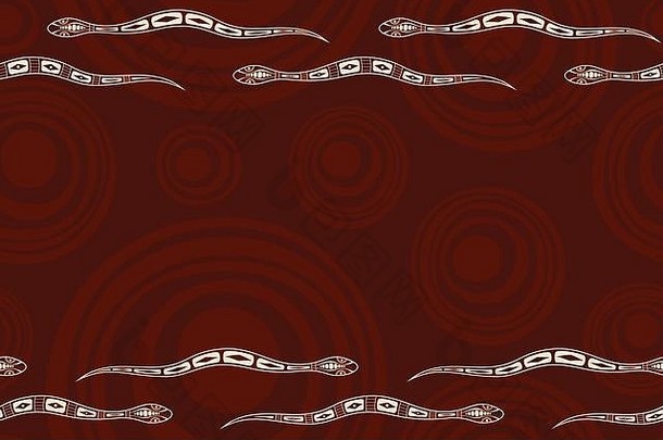 无缝的水平边境模式蛇光滑的轮形状背景空间文本<strong>澳大利亚</strong>艺术土著居民的绘画风格