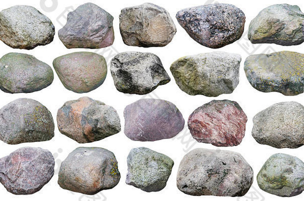 <strong>二十大</strong>花岗岩石头巨石形式颜色集孤立的白色拼贴画户外照片