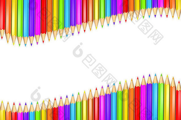呈现插图行丝带彩虹彩色的铅笔白色背景复制空间中间