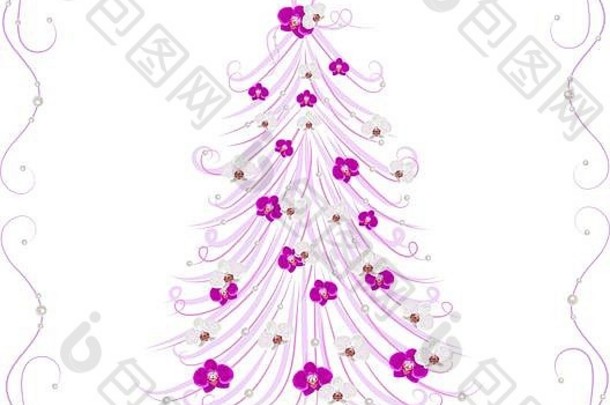 用鲜花装饰的圣诞树。