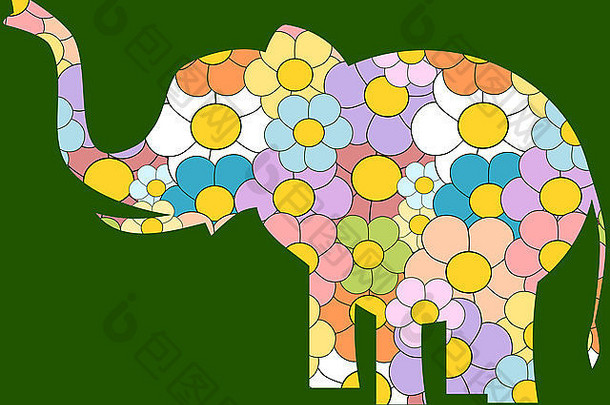 有图案的大象色彩斑斓的黛西花插图