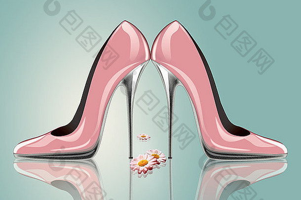 时尚风格和婚礼理念，一双高跟粉色女鞋