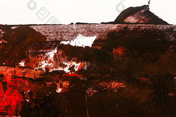 棕色和红色手绘丙烯酸背景。Grunge亚克力质感，带有彩绘圆点和笔触。