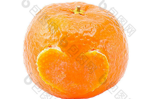 橘子皮形状心白色背景