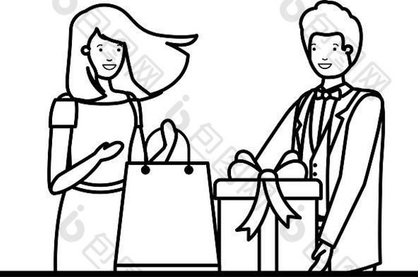 年轻的夫妇购物袋礼物盒子