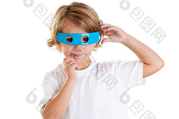 孩子们孩子未来主义的有趣的蓝色的眼镜快乐白色背景