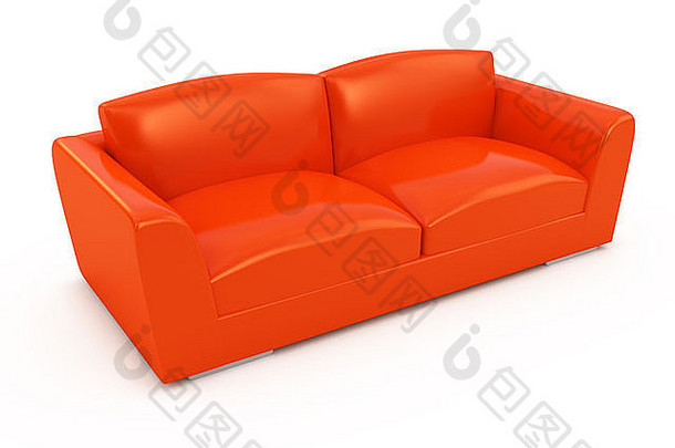 白色背景上的现代红色沙发