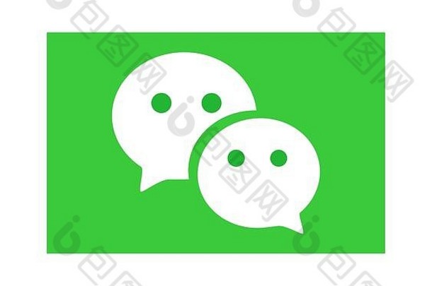 微信标志。微信是一款中文多用途信息、社交媒体和移动支付应用程序。乌克兰哈尔科夫——2020年6月15日