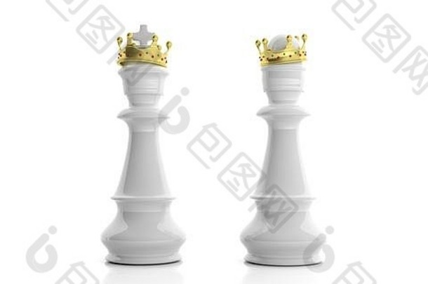 白色国际象棋王女王金冠白色背景插图