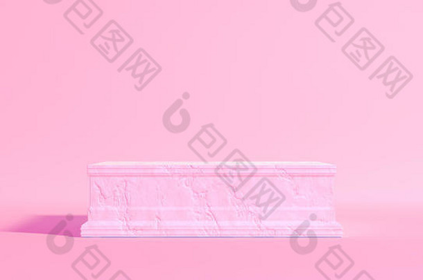 一个空的长方形大理石奖杯位于一个孤立的鲑鱼粉色工作室环境中-3D渲染