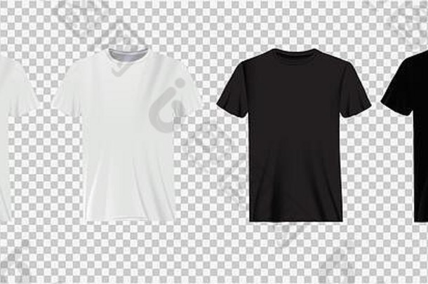 集白色黑色的t恤透明的背景