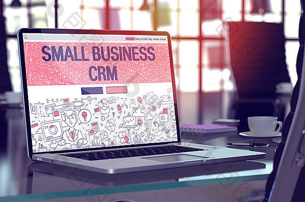 小型企业CRM-客户关系管理-笔记本电脑屏幕上涂鸦设计风格的登录页。论C语言的背景