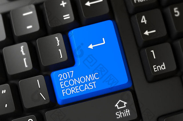 键盘上的蓝色2017年经济预测键盘。3D。