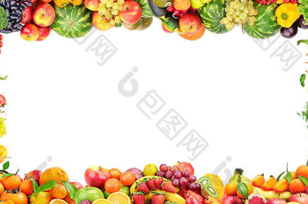 框架蔬菜水果孤立的白色背景复制空间