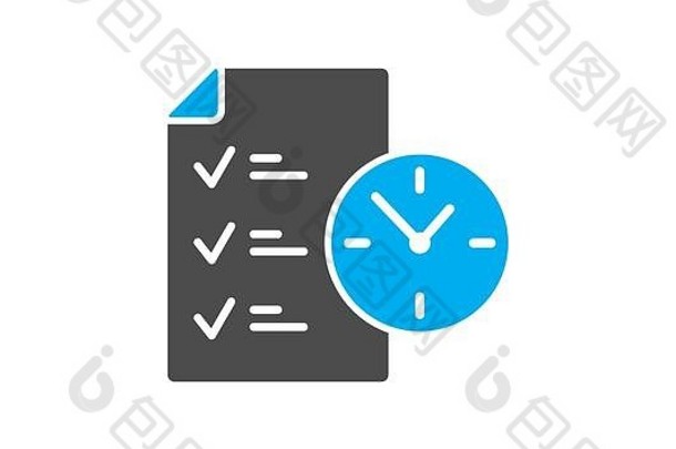 图形和网页设计背景上的时间管理相关图标。简单的说明。网站按钮或移动应用程序的互联网概念符号。