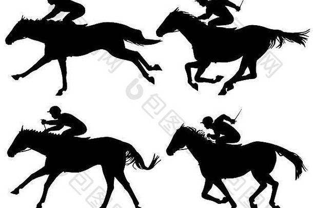 赛马和骑师的插图剪影