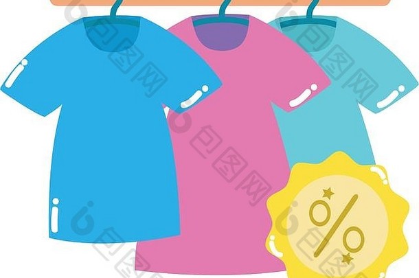带tag Percent的彩色t恤服装购物