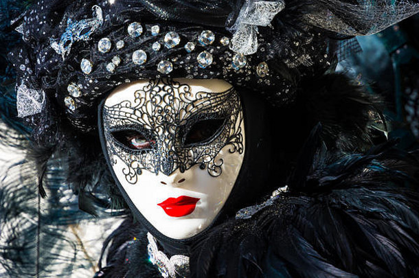 美丽的黑色的<strong>面具</strong>服装威尼斯狂欢节