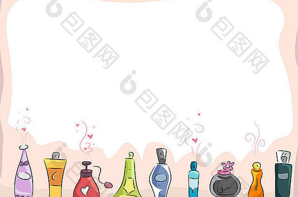 不同种类香水的背景插图，带有文字空间