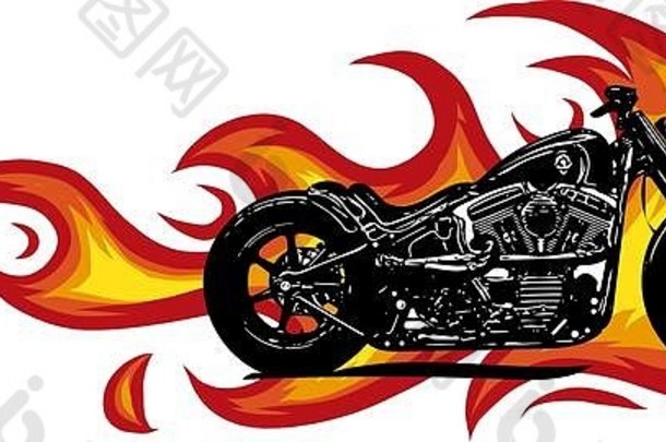 剧烈燃烧的摩托车被猛烈的橙色火焰和爆炸的火花吞没