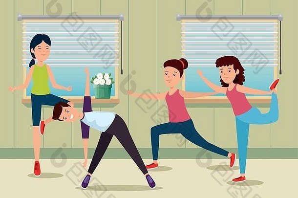 女孩和男孩在家里练习瑜伽活动