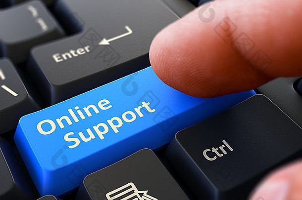 在线支持-写在蓝色键盘键上。