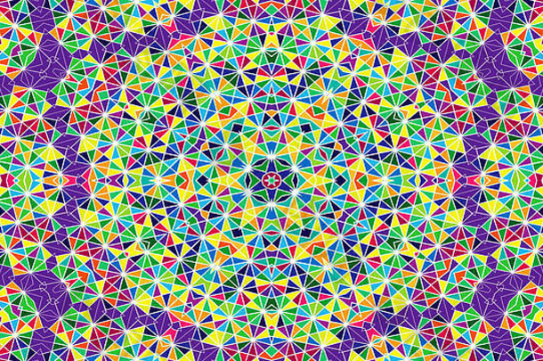 抽象彩色对称图案装饰万花筒运动几何圆和星形