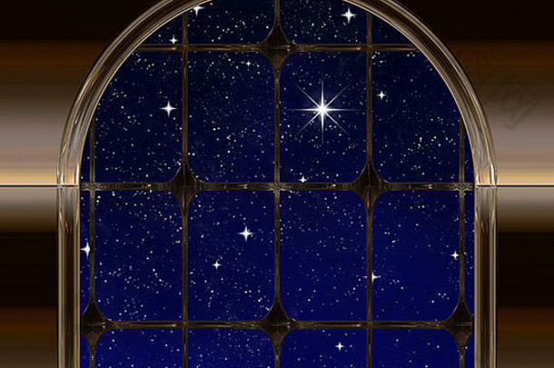 哥特科学小说窗口布满星星的晚上天空祝明星