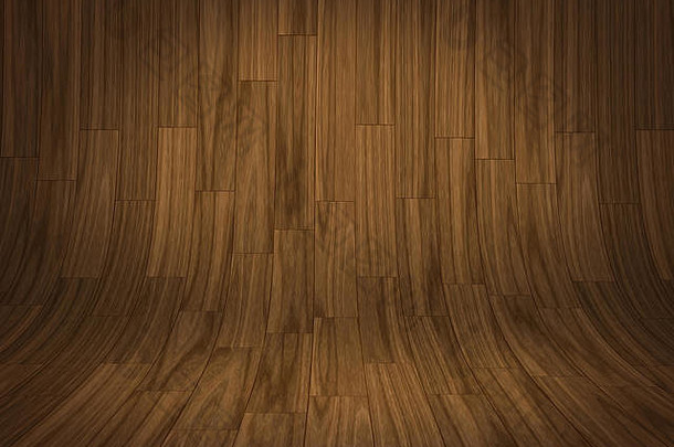弯曲的棕色木质背景插图。