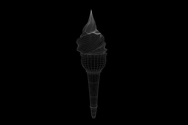 全息图线框风格的冰淇淋。漂亮的3D渲染