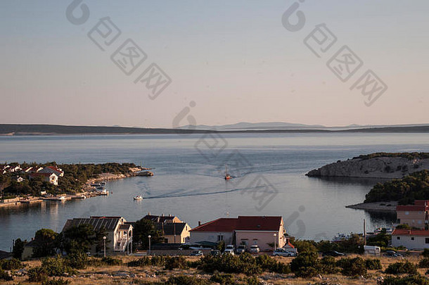 克罗地亚全景视图日落地中海游击队员港口gajac远程村岛分页亚得里亚海海