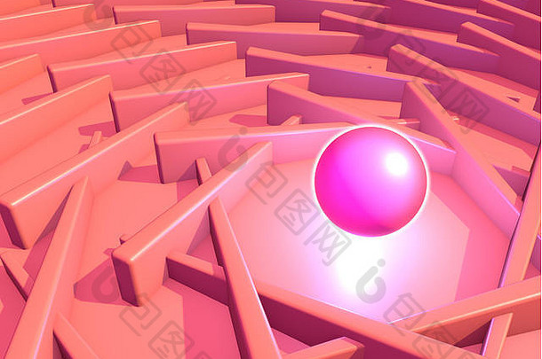 抽象的背景与闪亮的等离子球成粉红色的建筑结构。三维插图