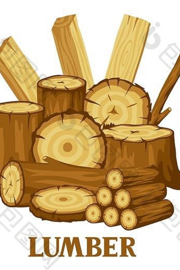 背景为原木、树干和木板。林业与木材工业设计