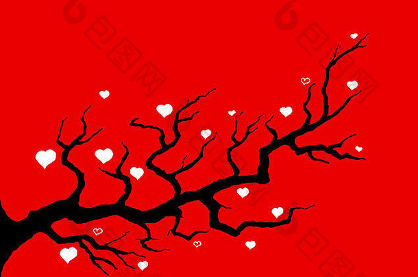 红樱桃树插图-带心形樱花的密集红色插图
