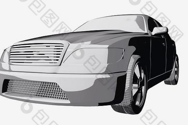 灰色汽车漫画书3D插图