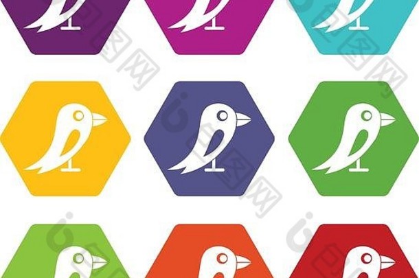 社会网络鸟图标集颜色六面体