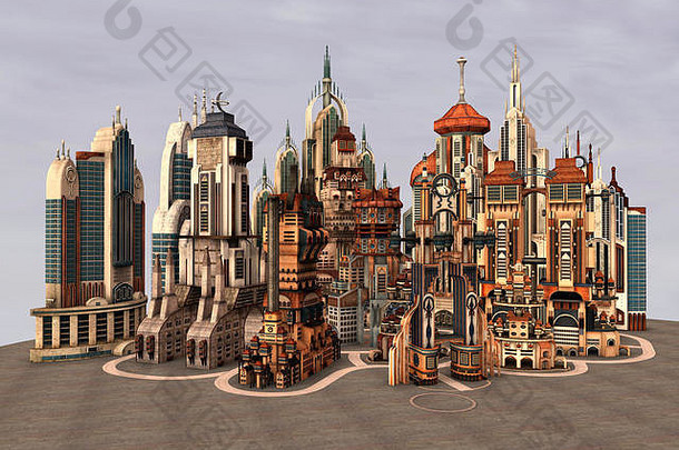 科幻未来城市的3D渲染